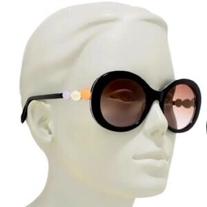 Emilio Pucci - Brown Tortoiseshell Effect Round Frame Embellished Sunglasses New